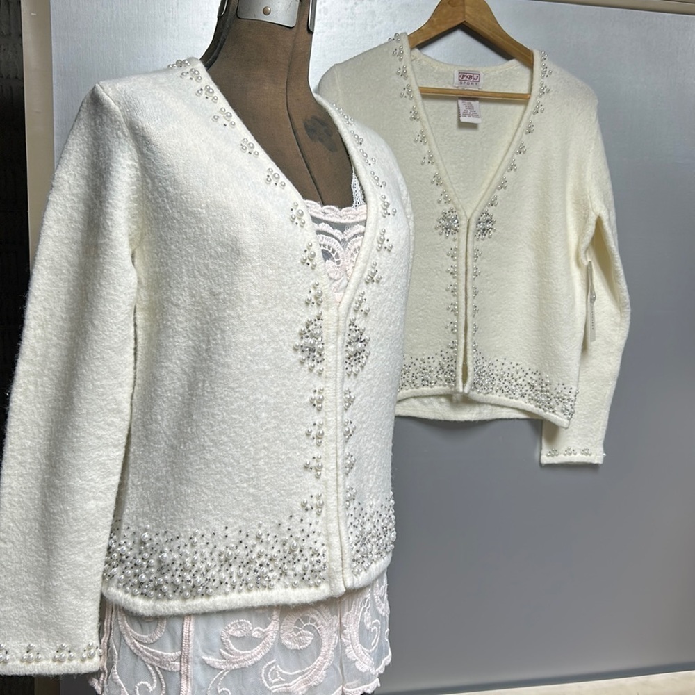 PBJ Sport beaded cardigan cream & black 8 hook and eye closure NWT all sizes